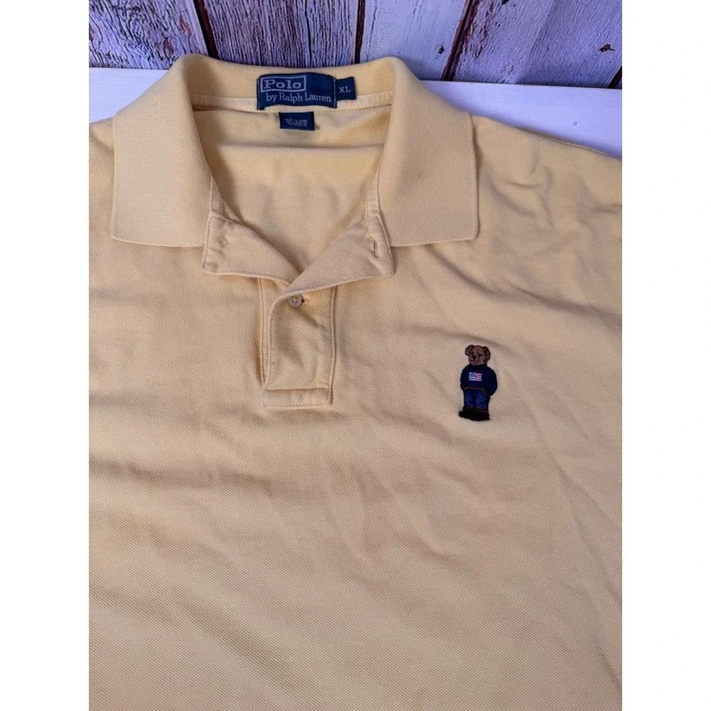 Polo Ralph Lauren Mens Yellow Teddy Bear‎ Flag Short Sleeve XL Polo Shirt RL 14
